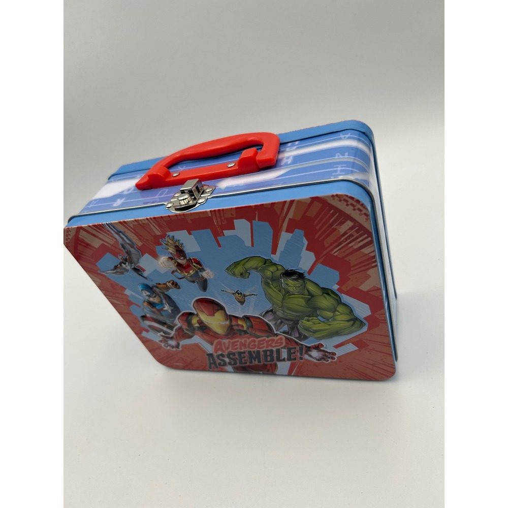 Vintage Marvel Avengers Assemble Metal Lunch Box Tin Case Hulk Iron Man